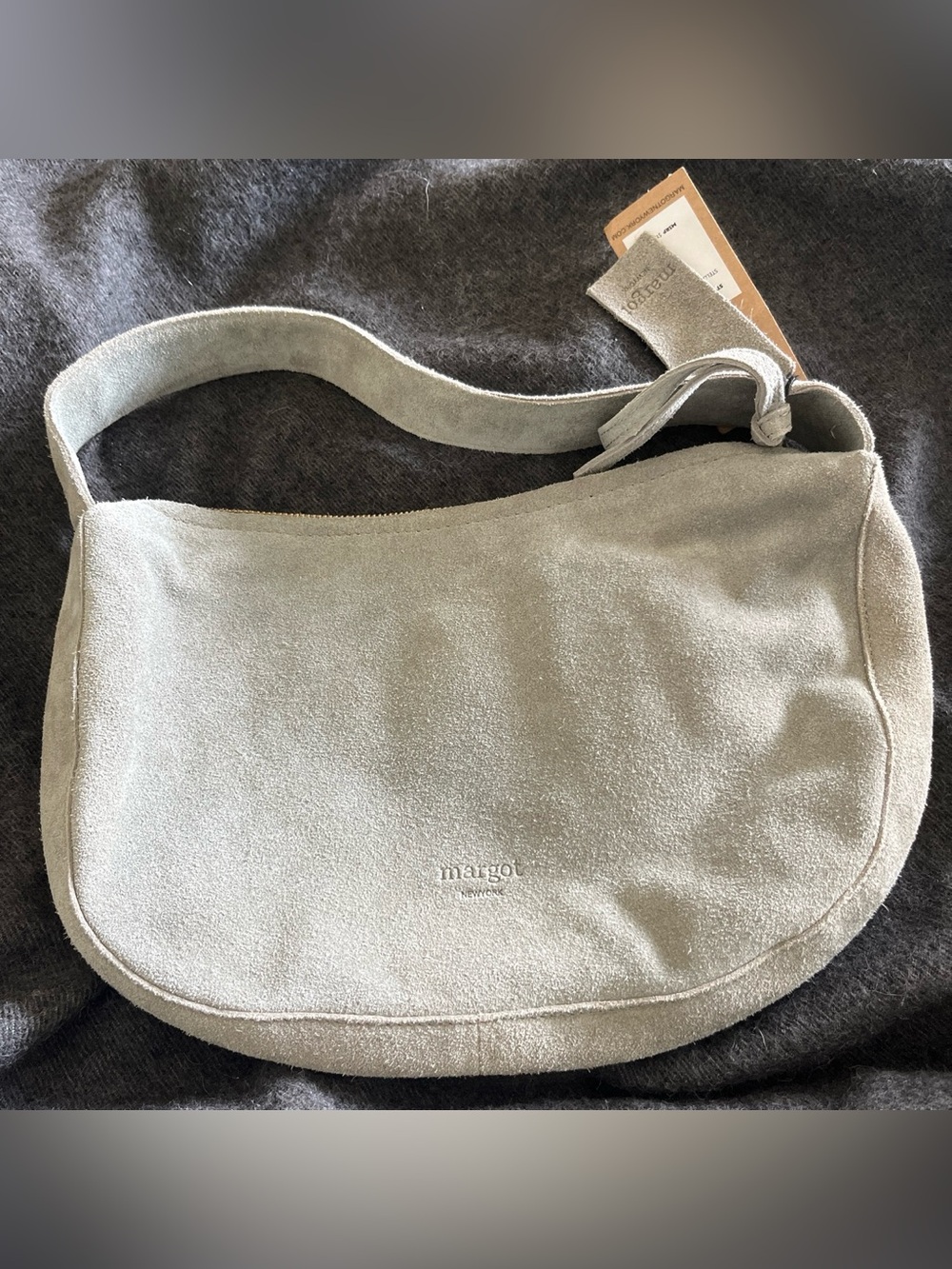 Small greenish gray shoulder bag